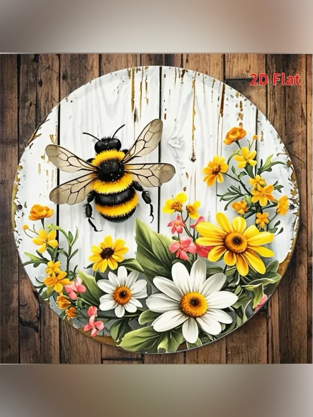 Bee & Flower Design Rustic 2D Flat Metal Wall Art New